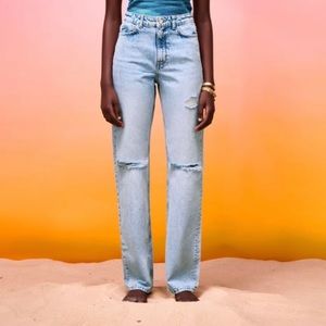 Zara Light Blue High Rise Straight Jeans